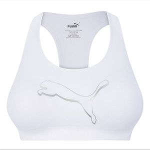 PUMA Seamless Sports Bra White Silver Cat Logo NWT Size Large